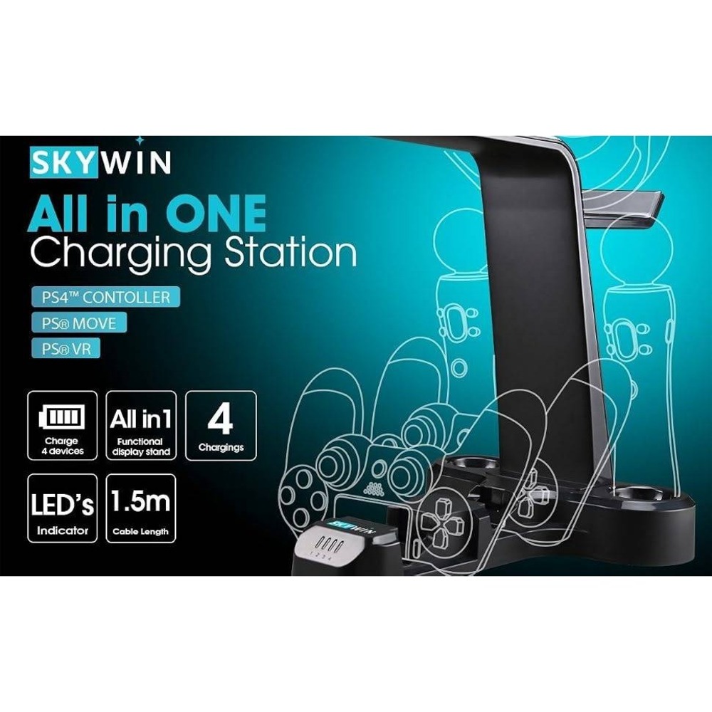 Skywin All in ONE Charging Station for PSVR PS4 Controller PS Move Black Stand
